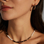 Black Agate Gemstone and Pearl Necklace - Gembea Jewelry