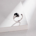 Water Drop Black Agate Gemstone Open Rings - Gembea Jewelry