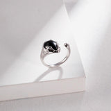 Water Drop Black Agate Gemstone Open Rings - Gembea Jewelry