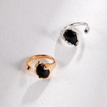 Water Drop Black Agate Gemstone Open Rings - Gembea Jewelry