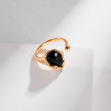 Water Drop Black Agate Gemstone Open Rings - Gembea Jewelry
