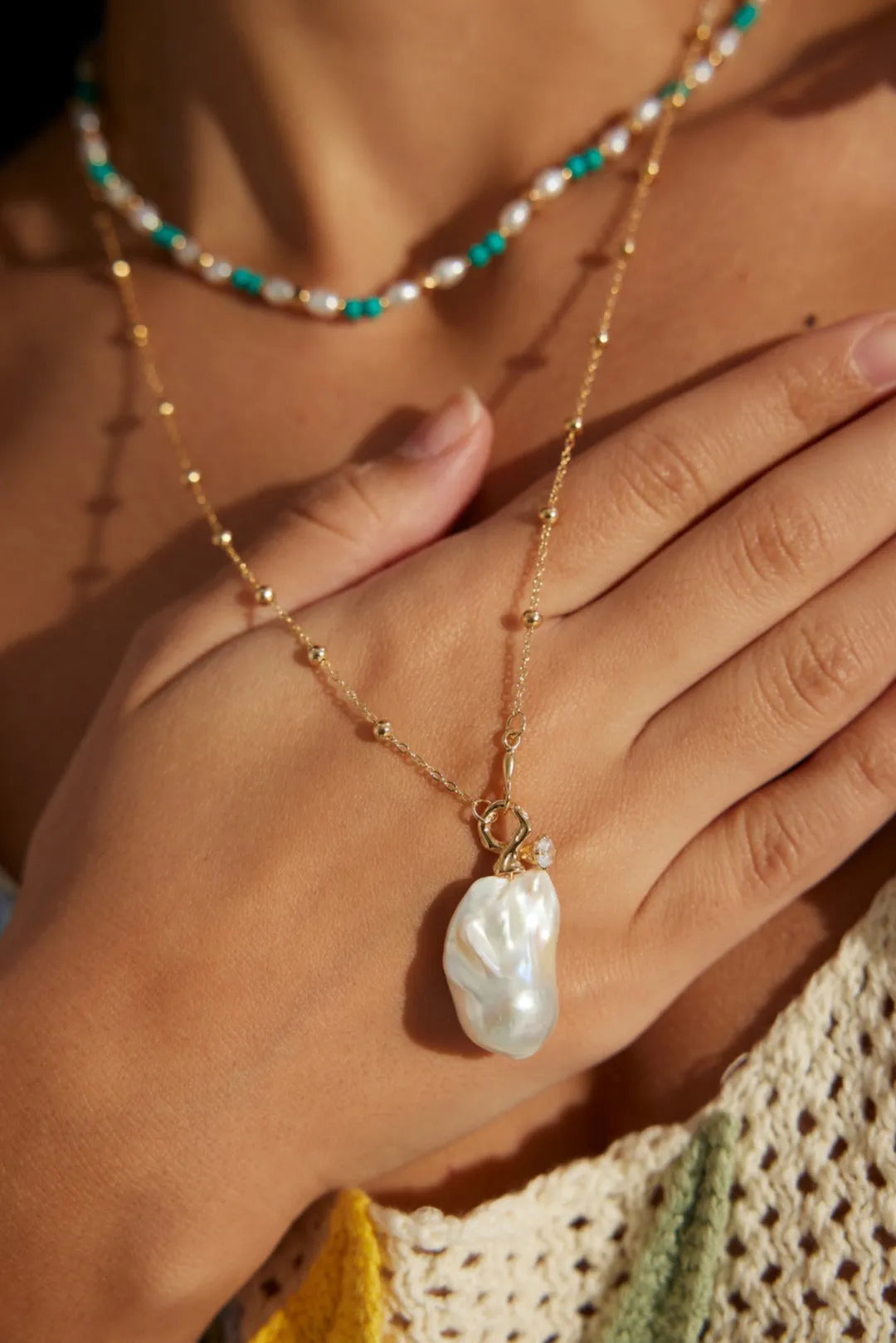 Baroque Pearl Pendant Chain Necklace - Gembea Jewelry