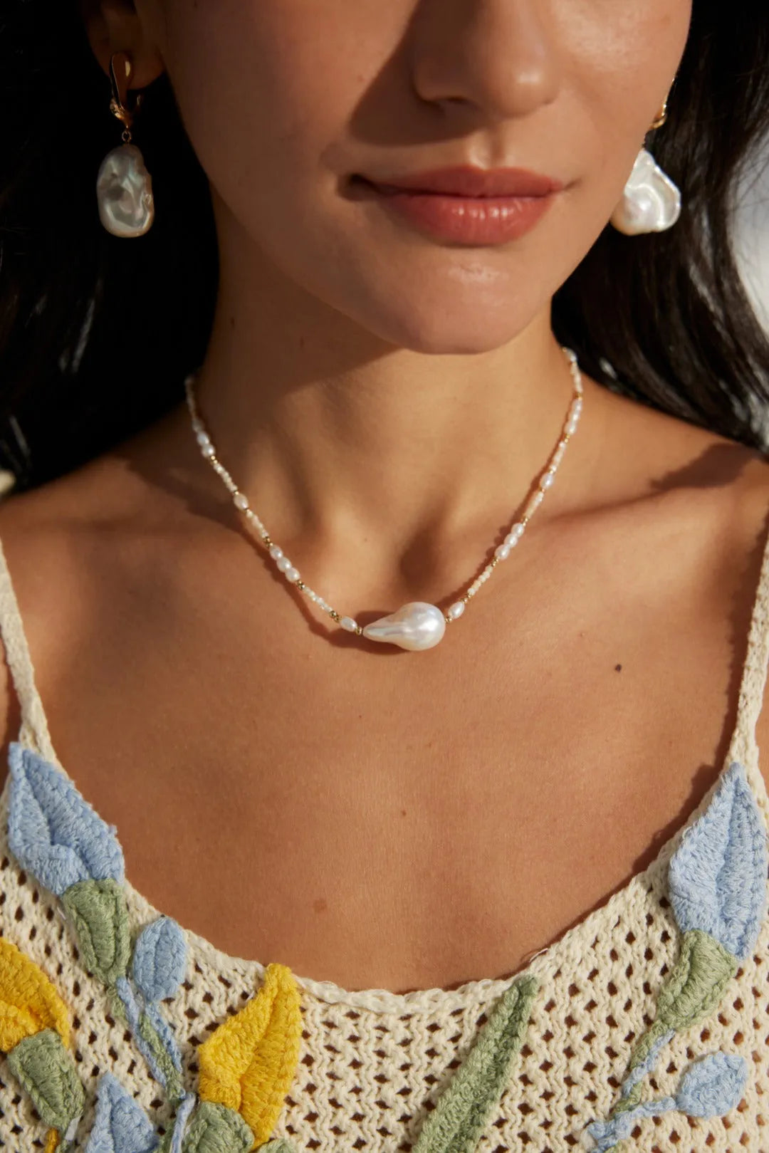 Baroque Pendant Rice Pearl Necklace - Gembea Jewelry