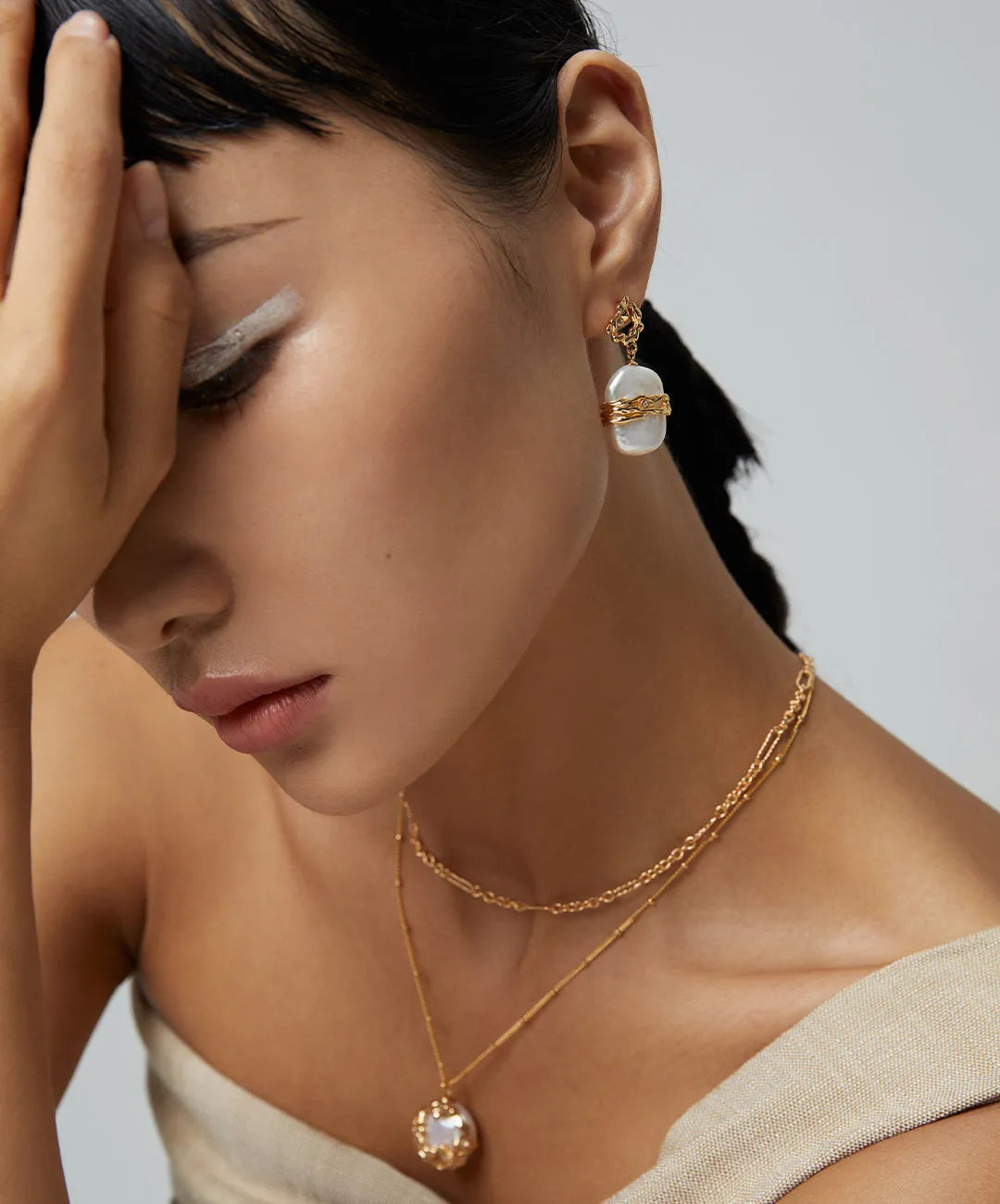 Metal Lava Baroque Pearl Drop Earrings - Gembea Jewelry