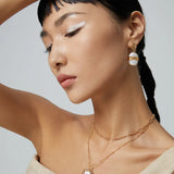 Metal Lava Baroque Pearl Drop Earrings - Gembea Jewelry