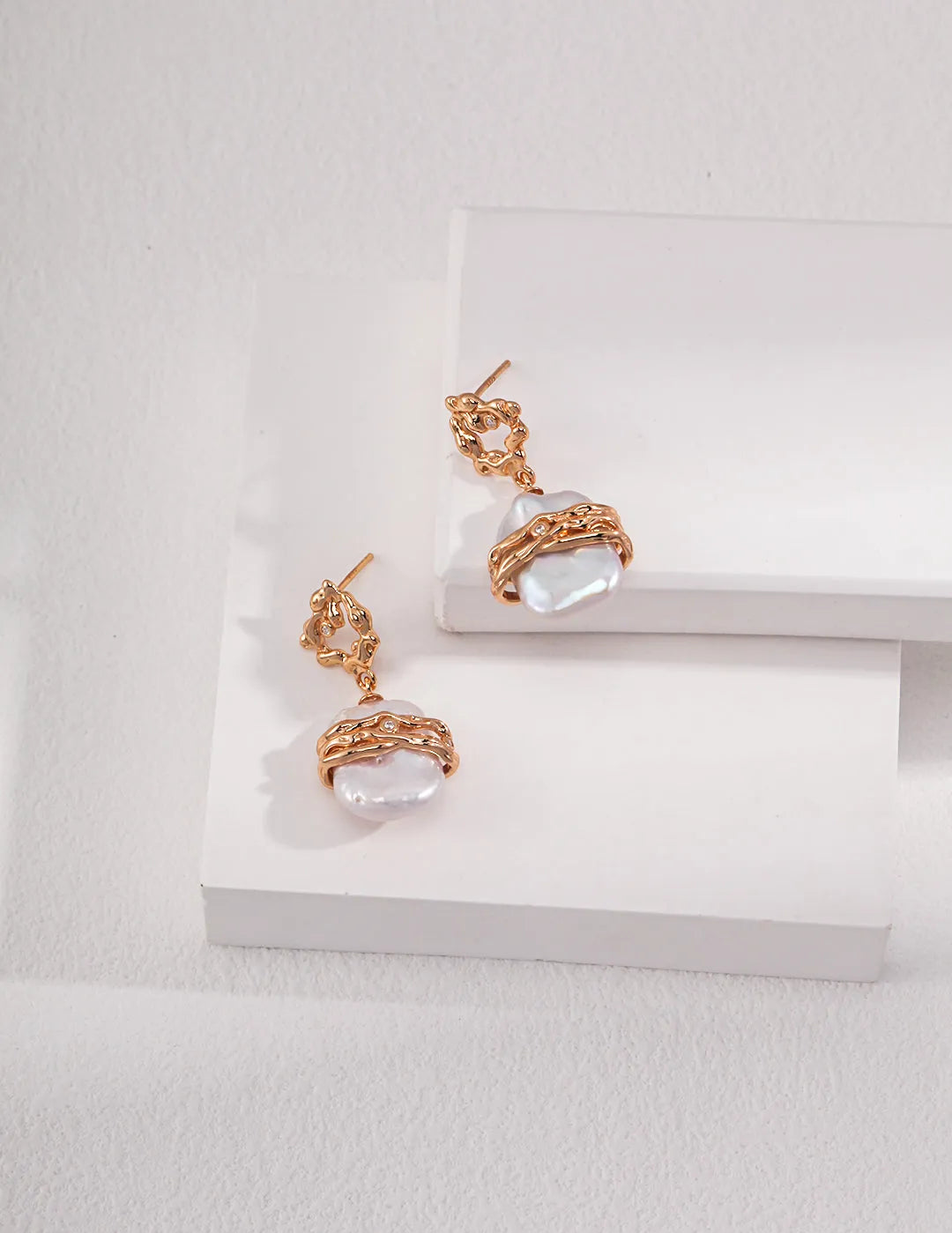 Metal Lava Baroque Pearl Drop Earrings - Gembea Jewelry