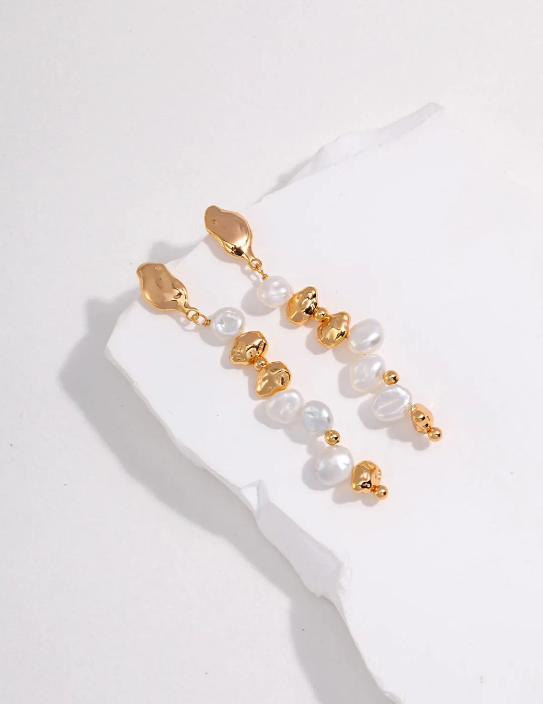 Gold Bean Pearl Long Earrings