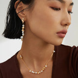 Gold Bean Pearl Long Earrings