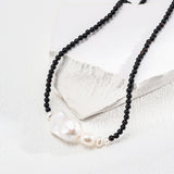 Gembea Jewelry Black Agate Beaded Baroque Pearl Necklace