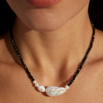 Gembea Jewelry Black Agate Beaded Baroque Pearl Necklace