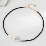 Gembea Jewelry Black Agate Beaded Baroque Pearl Necklace