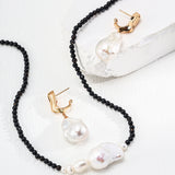 Gembea Jewelry Black Agate Beaded Baroque Pearl Necklace