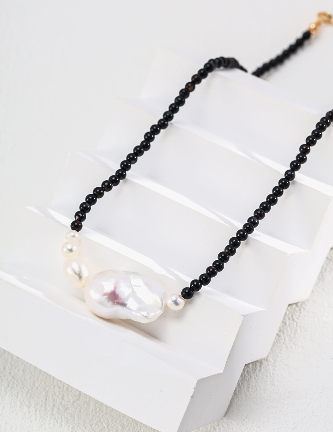 Gembea Jewelry Black Agate Beaded Baroque Pearl Necklace