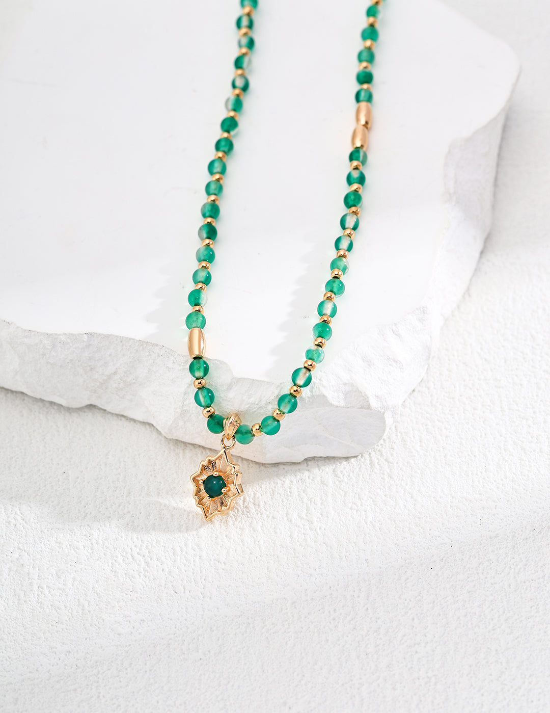 Gembea Jewelry Summer Vacation Green Agate Beaded Necklace