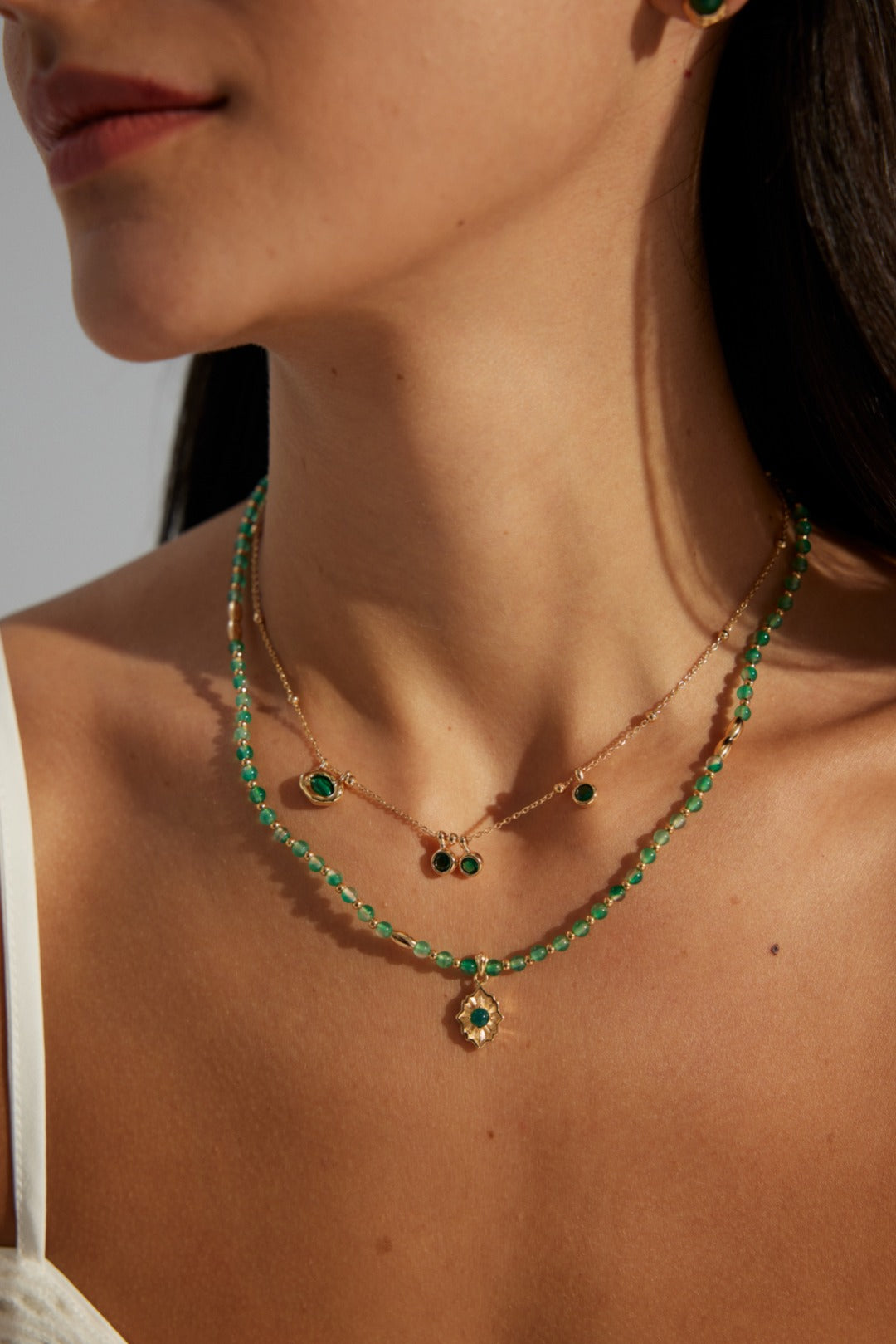 Gembea Jewelry Summer Vacation Green Agate Beaded Necklace