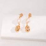 Gembea Jewelry Irregular Metal Balls and Baroque Pearl Drop Earrings