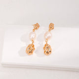 Gembea Jewelry Irregular Metal Balls and Baroque Pearl Drop Earrings