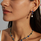 Vintage Lapis Lazuli Pearl Drop Earrings-Gembea Jewelry