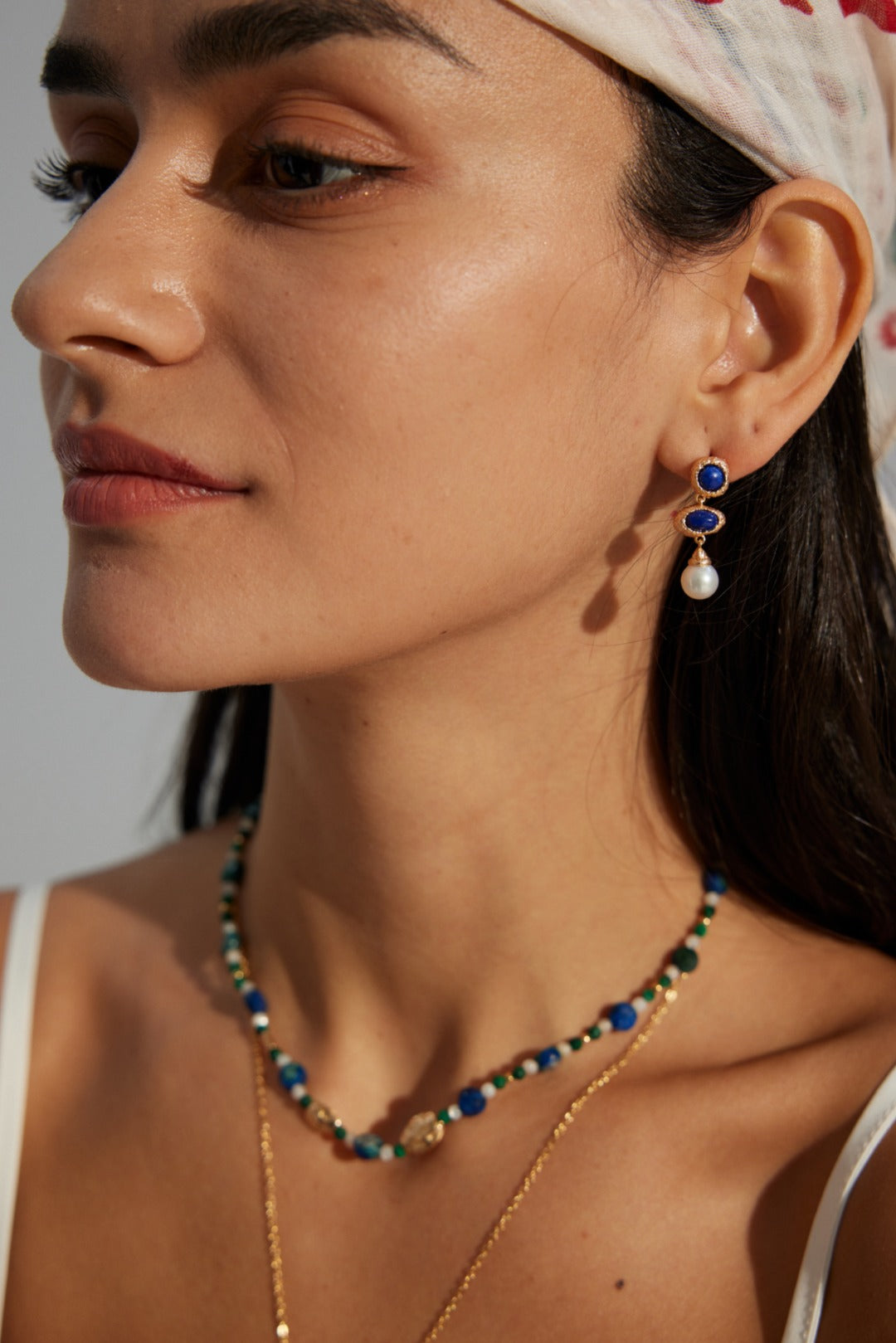 Vintage Lapis Lazuli Pearl Drop Earrings-Gembea Jewelry