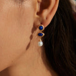 Vintage Lapis Lazuli Pearl Drop Earrings-Gembea Jewelry