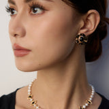 Eyes Shaped Black Agate Pearl Necklace Gembea Jewelry