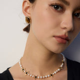 Eyes Shaped Black Agate Pearl Necklace Gembea Jewelry