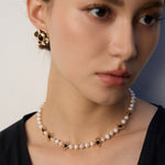 Eyes Shaped Black Agate Pearl Necklace Gembea Jewelry