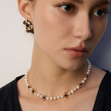 Eyes Shaped Black Agate Pearl Necklace Gembea Jewelry