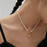 OT Buckle Heart Rice Pearl Necklace-Gembea Jewelry