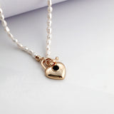OT Buckle Heart Rice Pearl Necklace-Gembea Jewelry