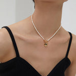 OT Buckle Heart Rice Pearl Necklace-Gembea Jewelry