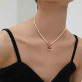 OT Buckle Heart Rice Pearl Necklace-Gembea Jewelry