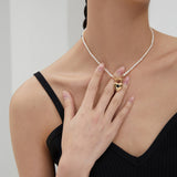 OT Buckle Heart Rice Pearl Necklace-Gembea Jewelry