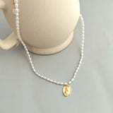 Queen Gold Pendant Rice Pearl Necklace-Gembea Jewelry