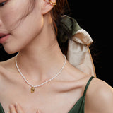 Queen Gold Pendant Rice Pearl Necklace-Gembea Jewelry