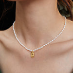 Queen Gold Pendant Rice Pearl Necklace-Gembea Jewelry