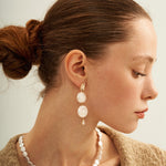 Double Round Pendant Baroque Drop Pearl Earrings