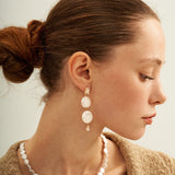 Double Round Pendant Baroque Drop Pearl Earrings