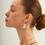 18K Gold Baroque Pendant Pearl Earrings