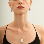 Silver Chain Baroque Pearl Pendant Necklace