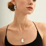 Silver Chain Baroque Pearl Pendant Necklace