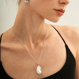 Silver Chain Baroque Pearl Pendant Necklace