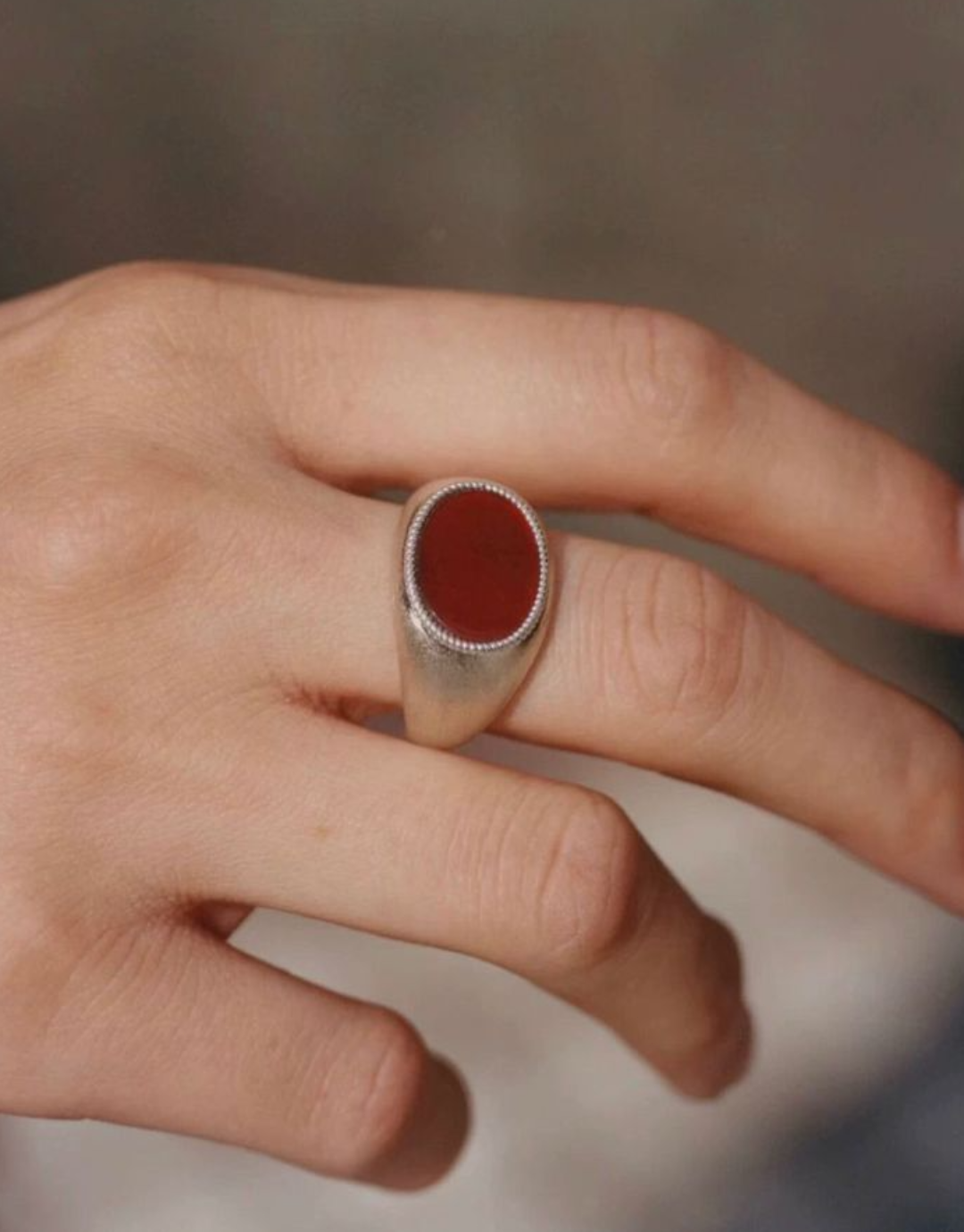 Gembea jewelry Wide Silver Brushed Agate Ring