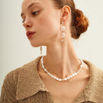Double Round Pendant Baroque Drop Pearl Earrings - Gembea Jewelry