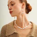 Double Round Pendant Baroque Drop Pearl Earrings - Gembea Jewelry