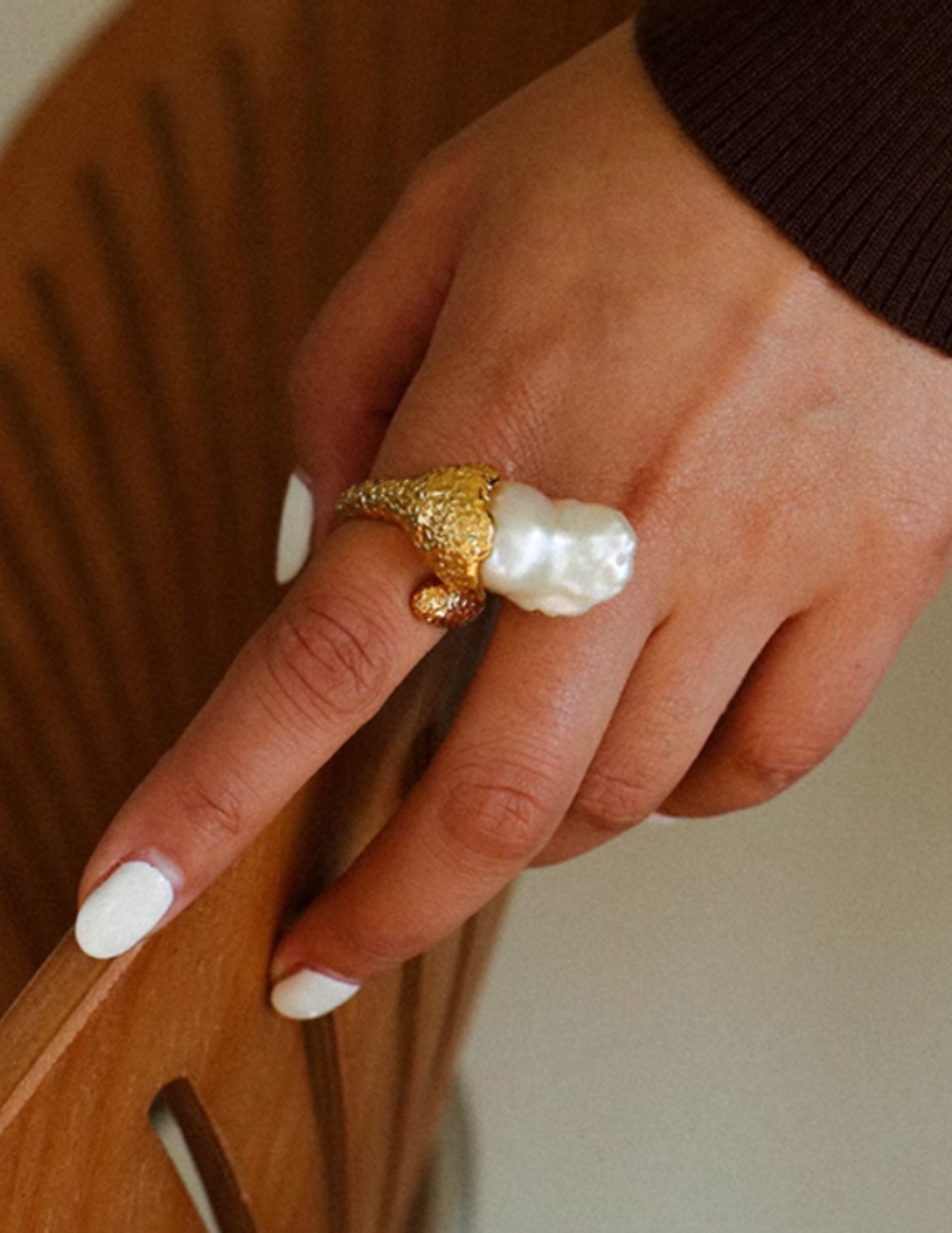 Natural Baroque Pearl Open Ring