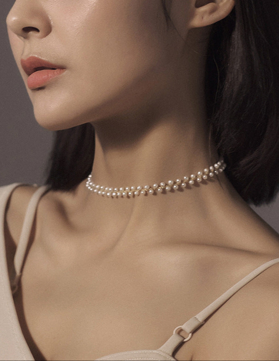 Pull Adjustable Pearl Braided Choker Necklace