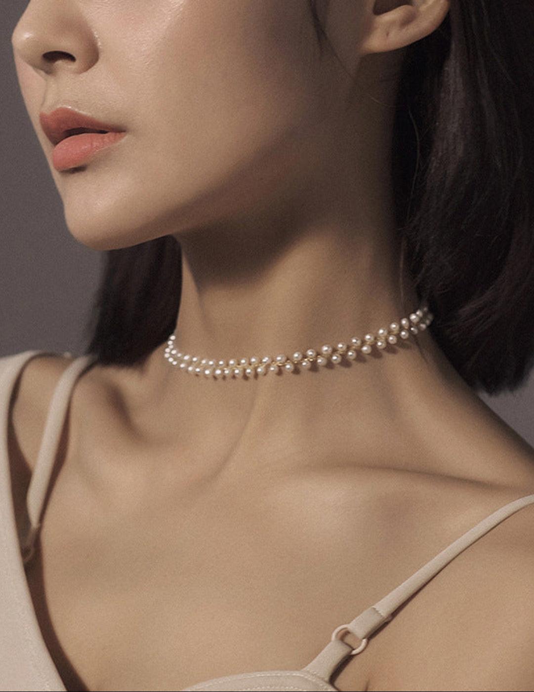 Love and the City Pull Pearl Choker Necklace - Gembea Jewelry