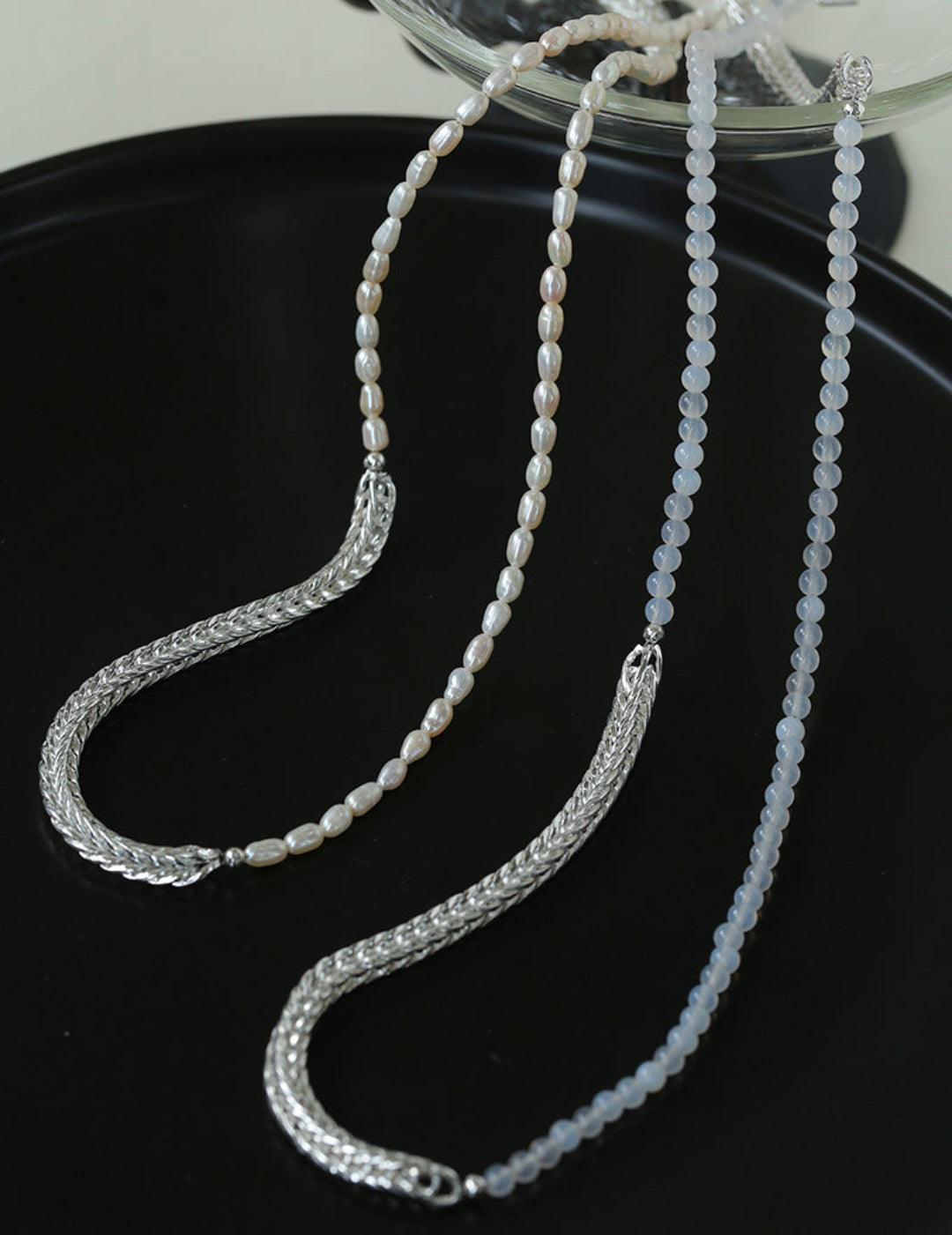 Pearl White Agate Long Necklace - Gembea Jewelry