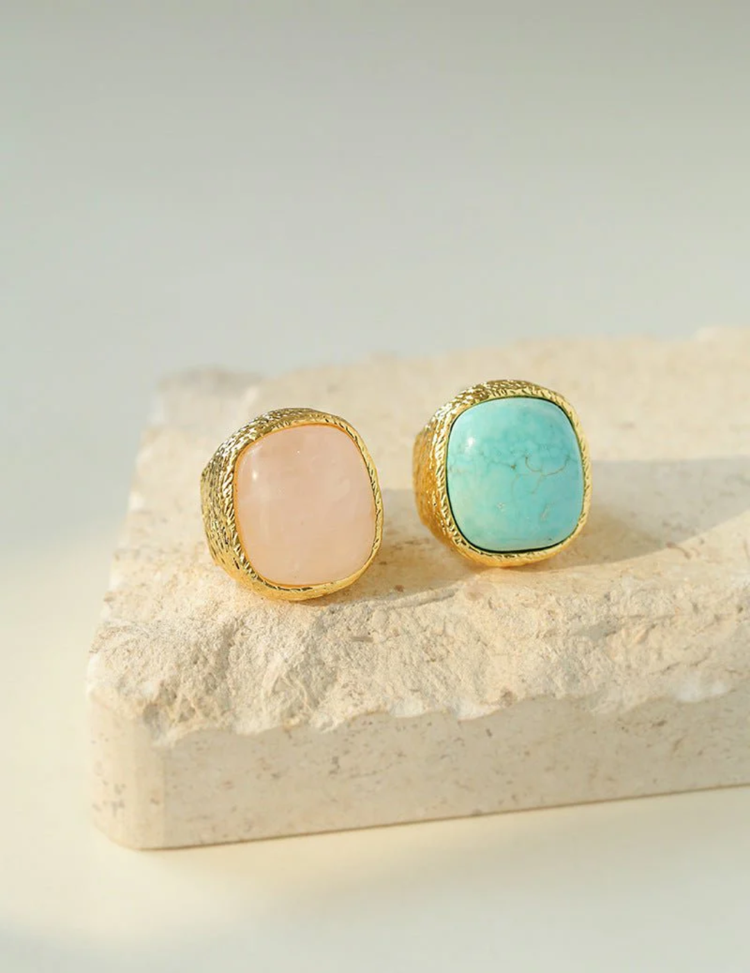 Vintage Natural Stone Square Open Ring